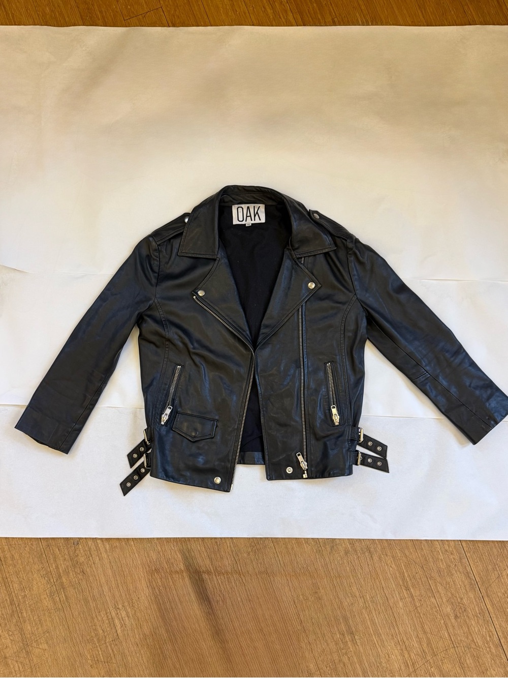 Oak Black Leather Slouch Rider Jacket - Moto Biker - Size XS